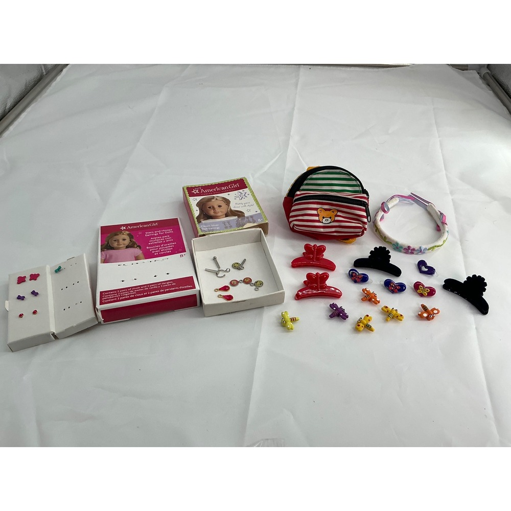 American Girl Doll Accessory Lot Earrings Backpack Hair Clips Headband Mixed Set